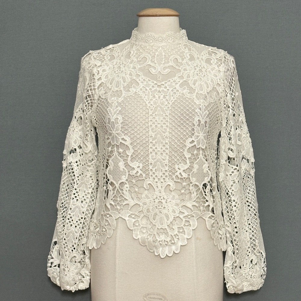 Jealous Tomato Women Top M White Floral Lace Feminine Coquette Cottage Victorian